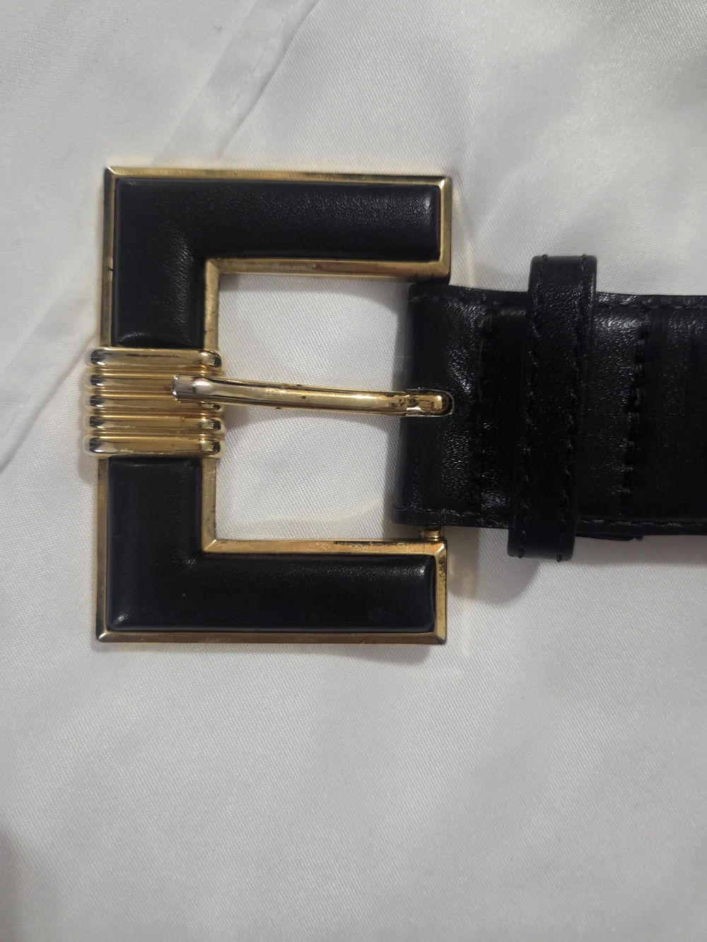 Vintage USA Black Glove Leather Belt Geometric Gold Buckle Small